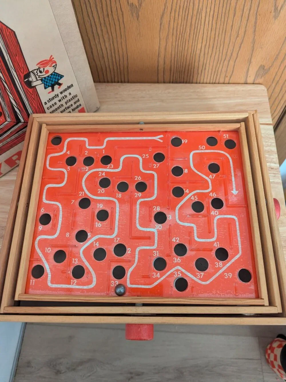 VTG 1960s Marble Tilt Labyrith Maze Game Wooden In Box Balance Skill -Pressman